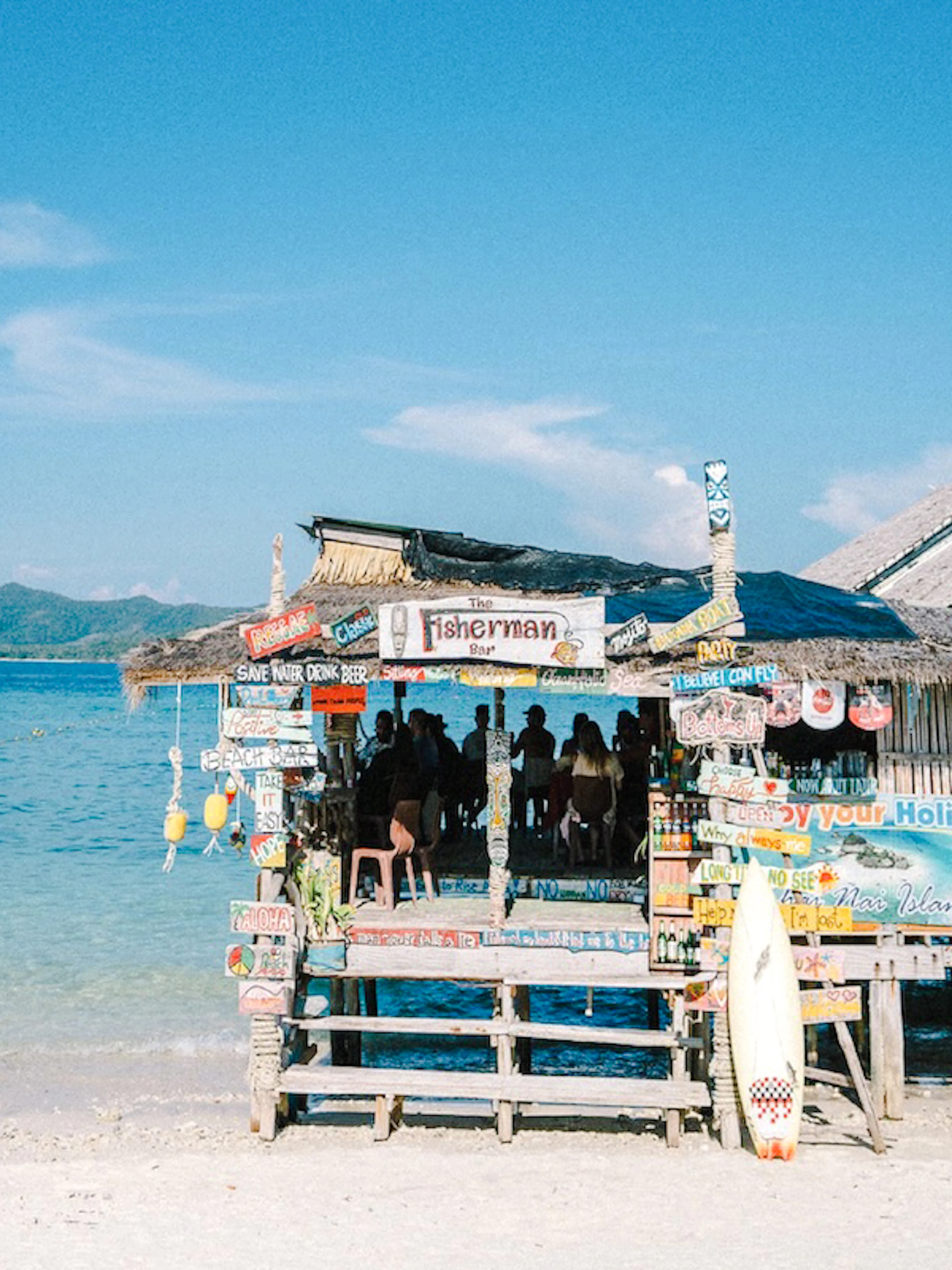 Beachfront bar on Khai Island with ocean view, part of Phuket Phi Phi, Maya Bay tour.