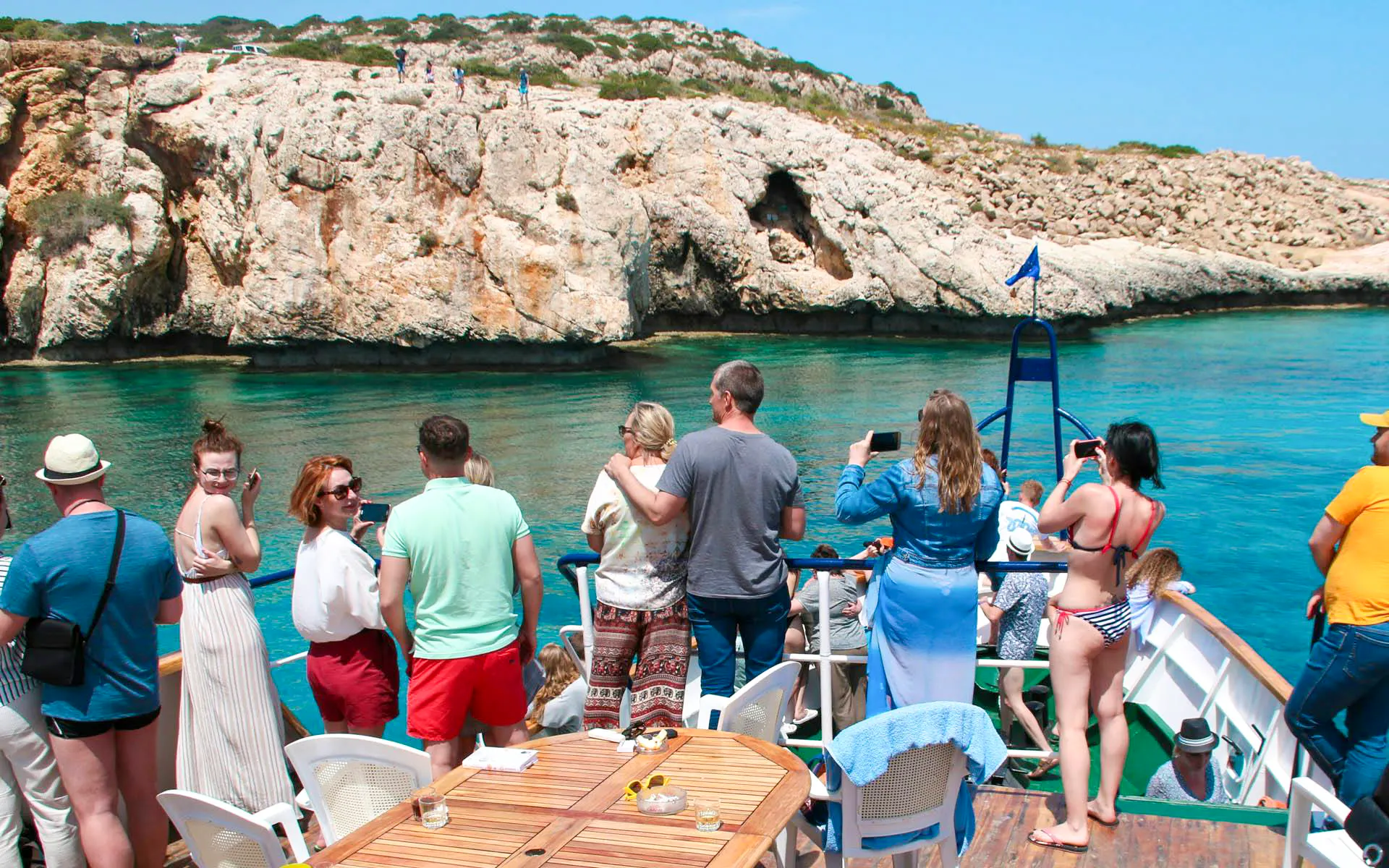 Cruise passengers enjoying views of the Blue Lagoon near Larnaca, Cyprus.