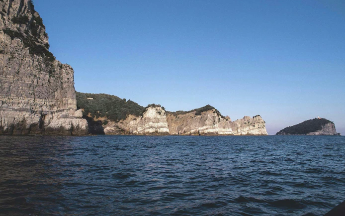 Portovenere coastline and islands viewed from a boat on the La Spezia trip.
