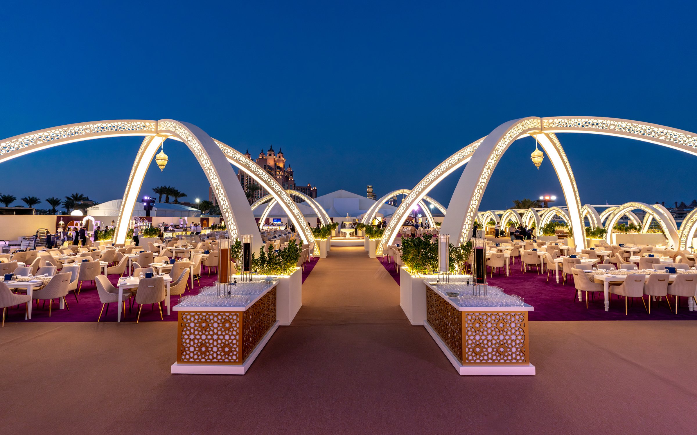 Terrace set for Iftar and Suhoor at Asateer tent, Atlantis The Palm, Dubai.