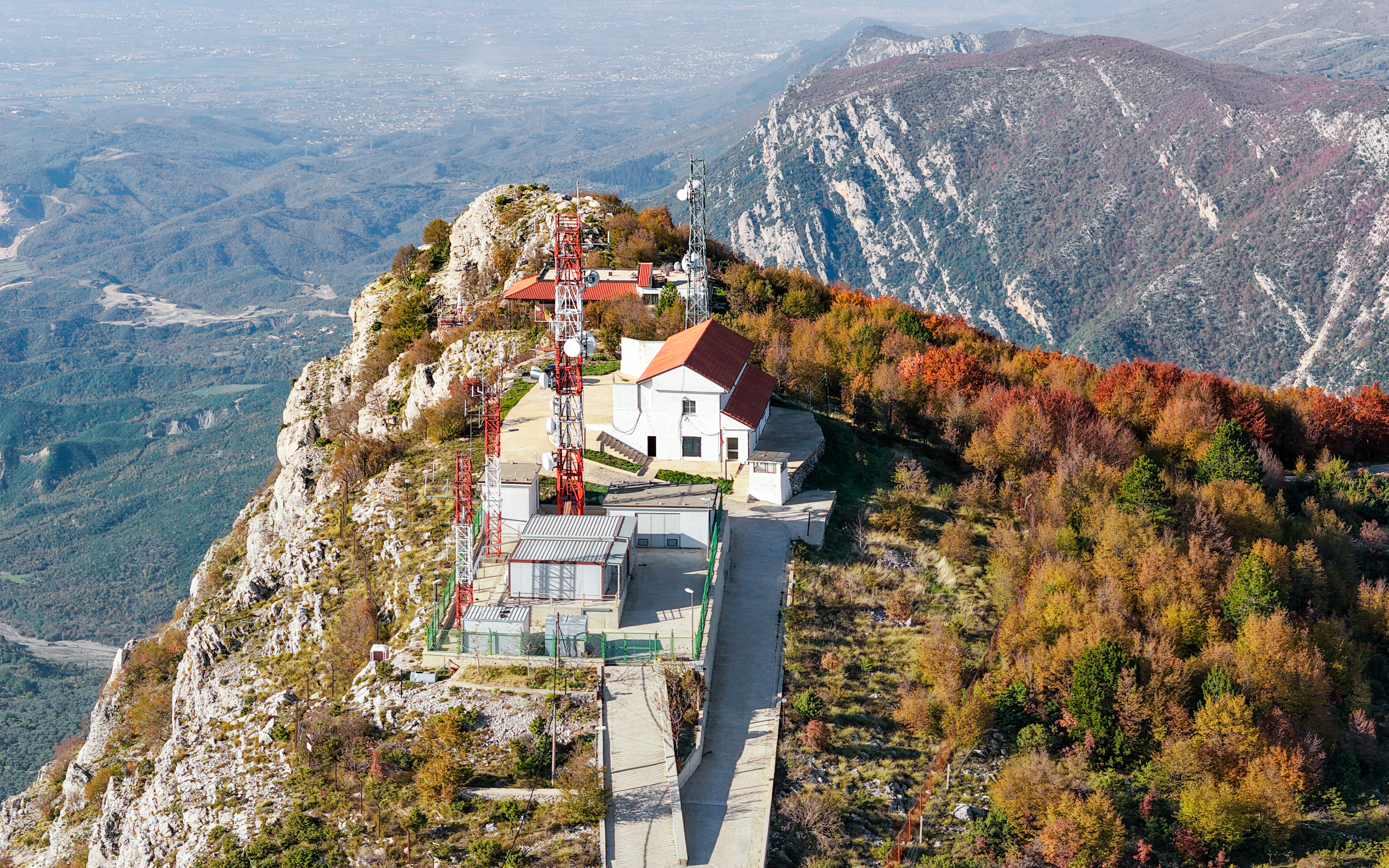 Aerial view of Sari Saltik viewpoint with autumn foliage, Kruje, Albania.