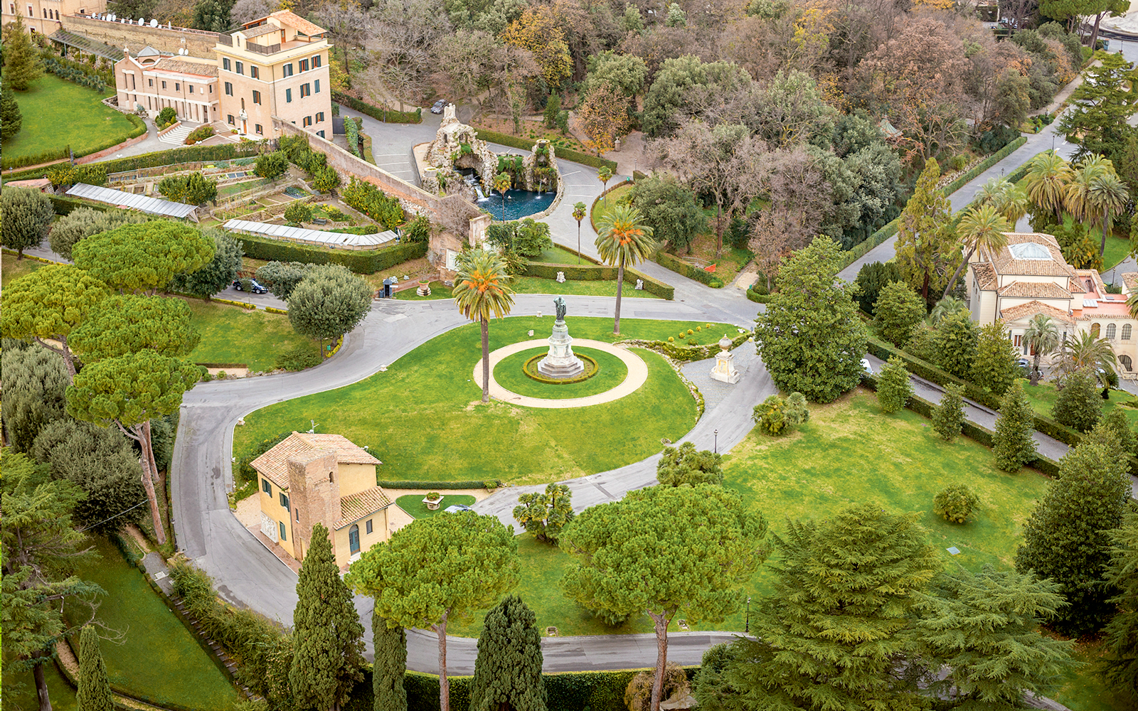 Aerial view of Vatican Gardens in Rome
