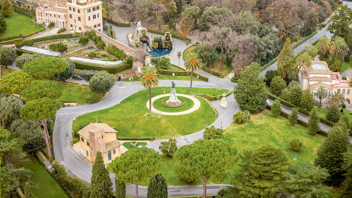 Aerial view of Vatican Gardens in Rome