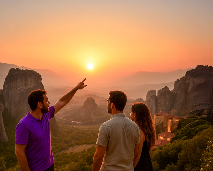 From Meteora: Monasteries & Caves Morning or Sunset Guided Tour