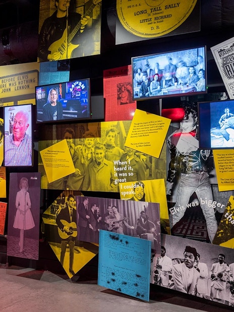 Liverpool music history exhibit featuring Elvis Presley and Little Richard memorabilia.