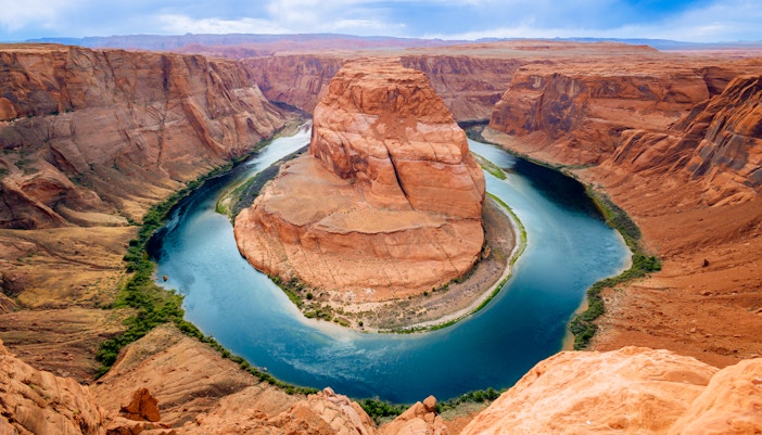 Horseshoe Bend view with Colorado River, part of Secret Antelope Canyon & Horseshoe Bend Tour.
