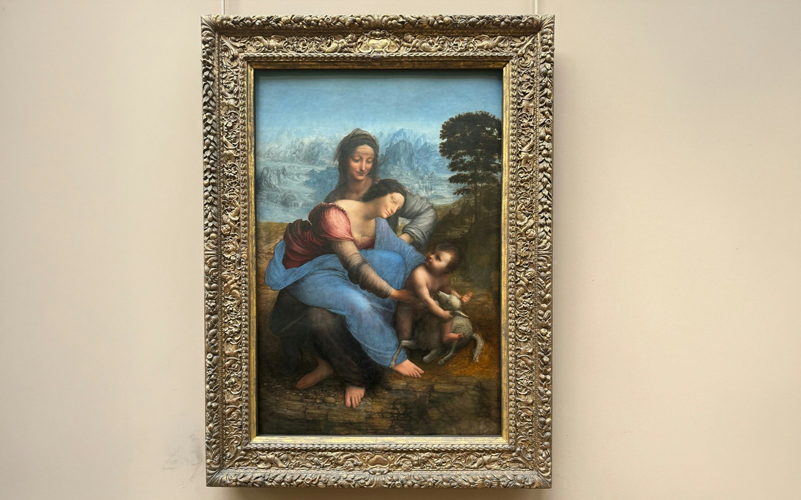 The Virgin and Child with Saint Anne painting by Leonardo da Vinci at Louvre Museum, Paris.