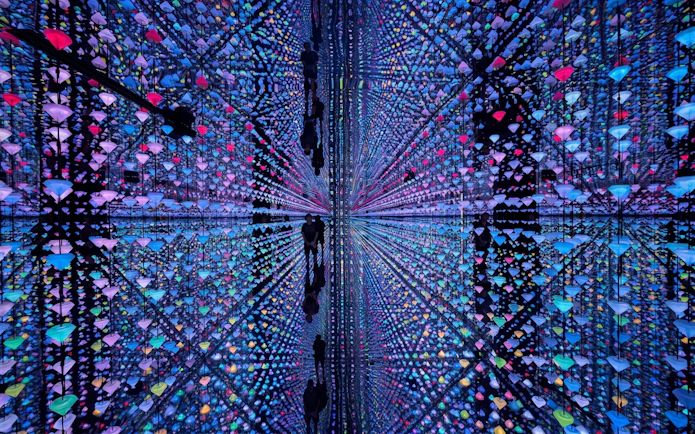 Colorful light installation at Moco Museum, Amsterdam.