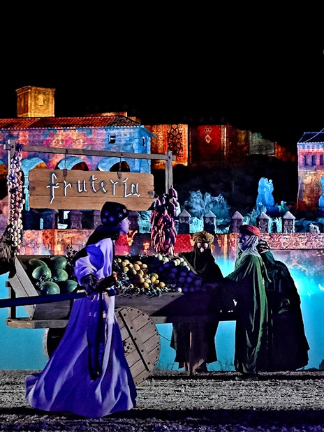 Medieval market scene during The Dream of Toledo night show.