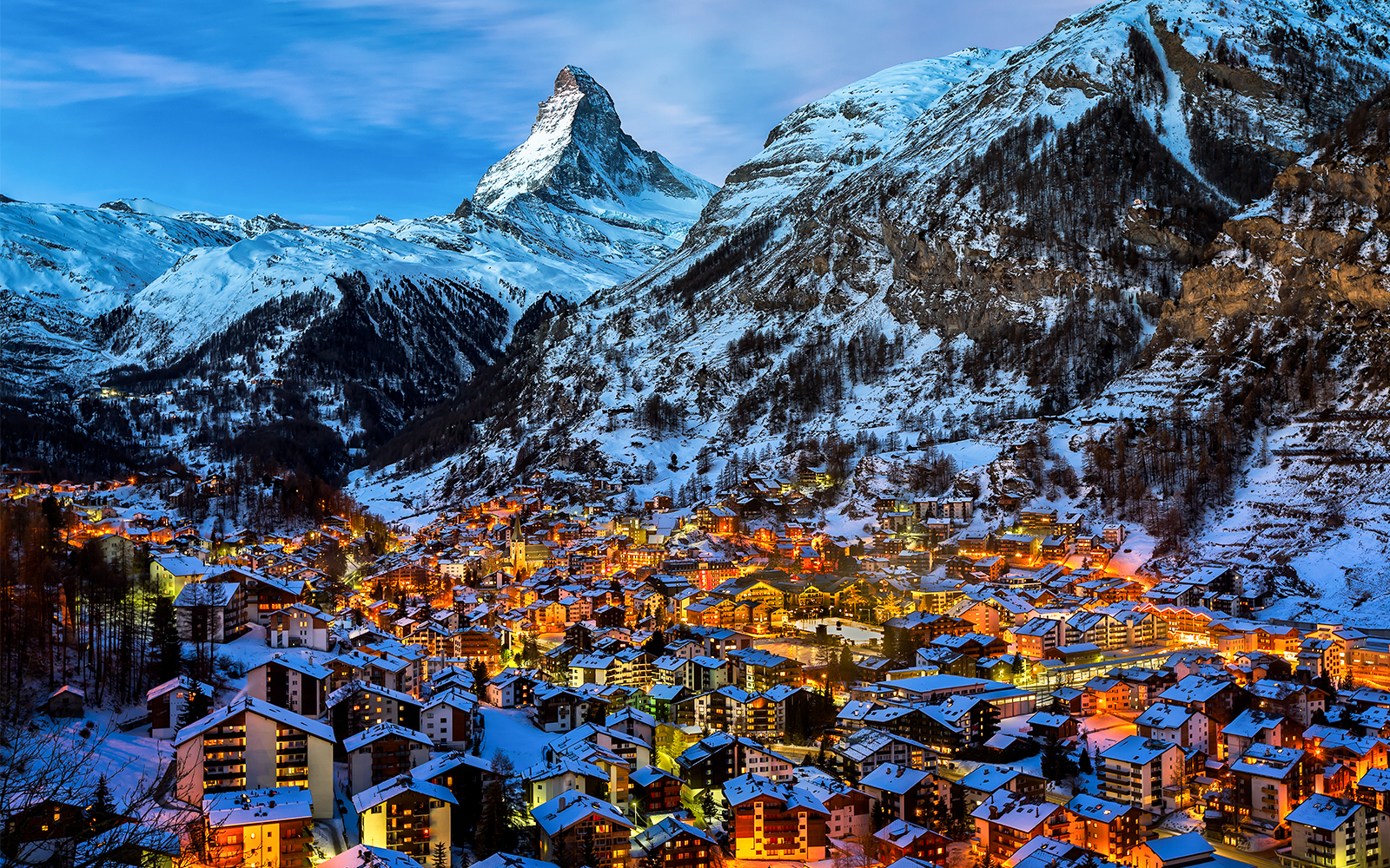 View on Zermatt Valley and Matterhorn Peak at Dawn