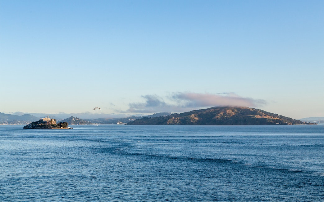 Alcatraz Island with Angel Island in the background, San Francisco Bay.