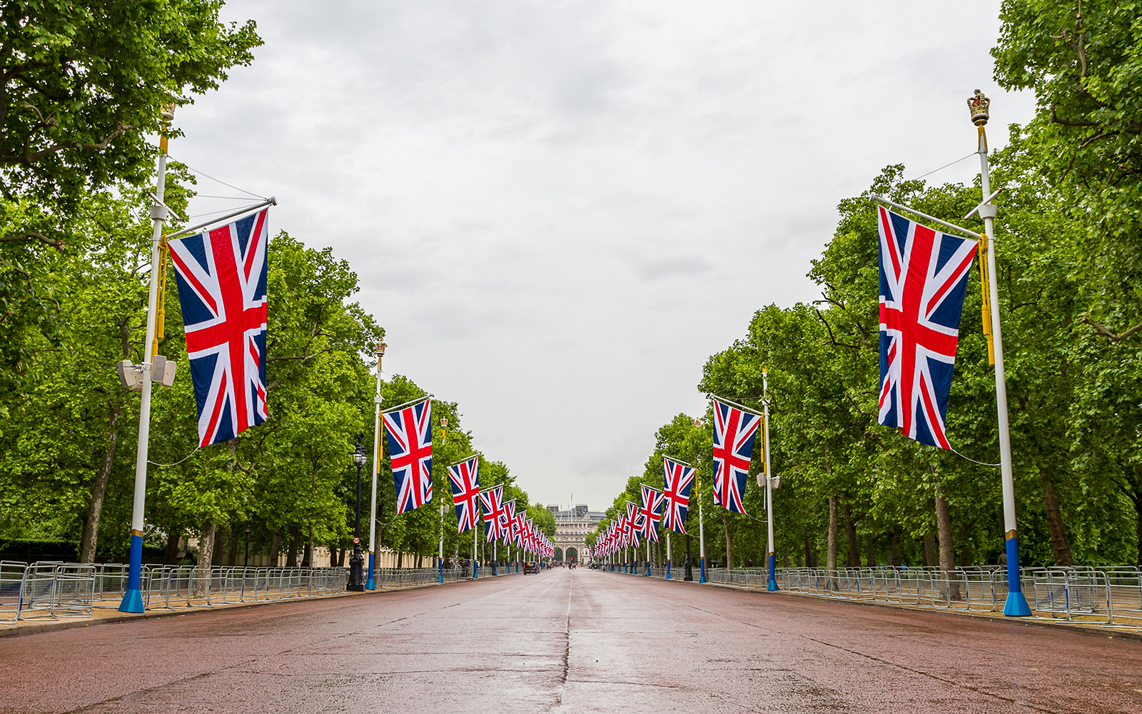 Union Jack flags lining The Mall in London.