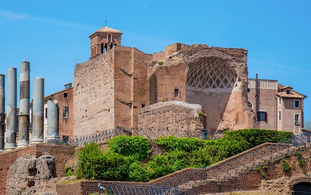 Domus Aurea ruins with ancient columns in Rome, Italy.