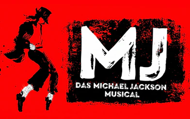 Silhouette of a dancer with hat and sparkling socks, MJ The Musical logo.