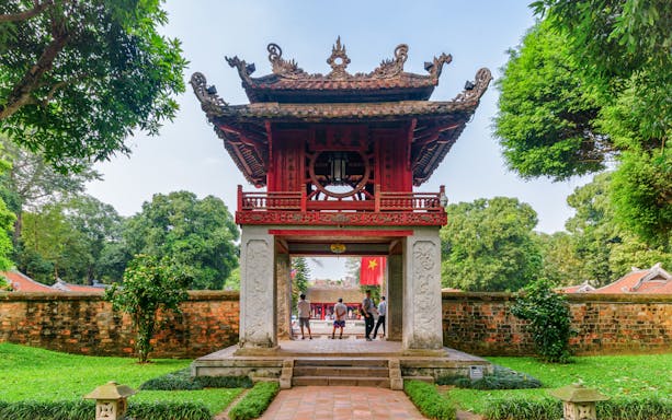 Temple of Literature entrance in Hanoi during guided half-day city tour.