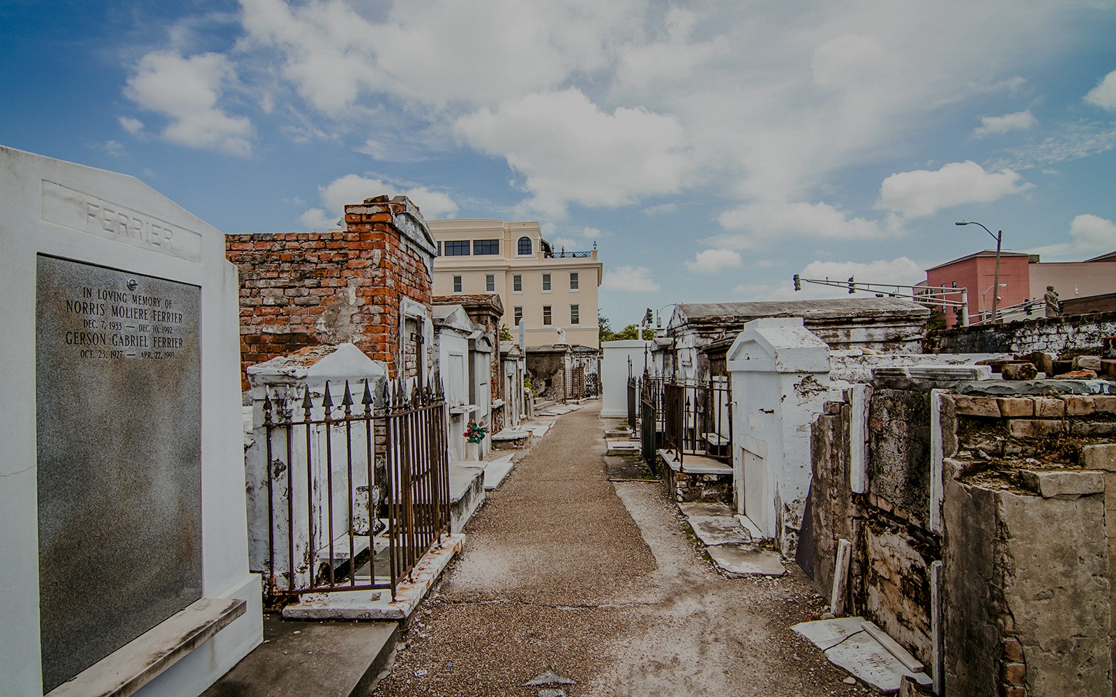 St. Louis Cemetery in New Orleans with above-ground tombs and historic architecture.