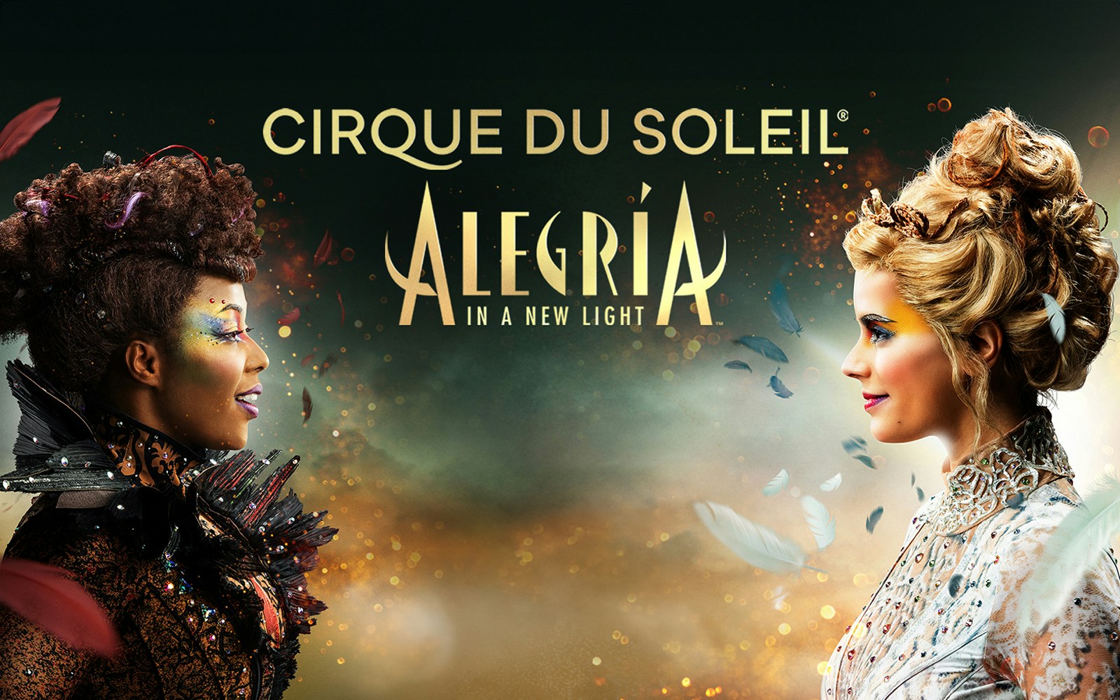 Cirque du Soleil Alegría performers facing each other with colorful makeup in Seville.