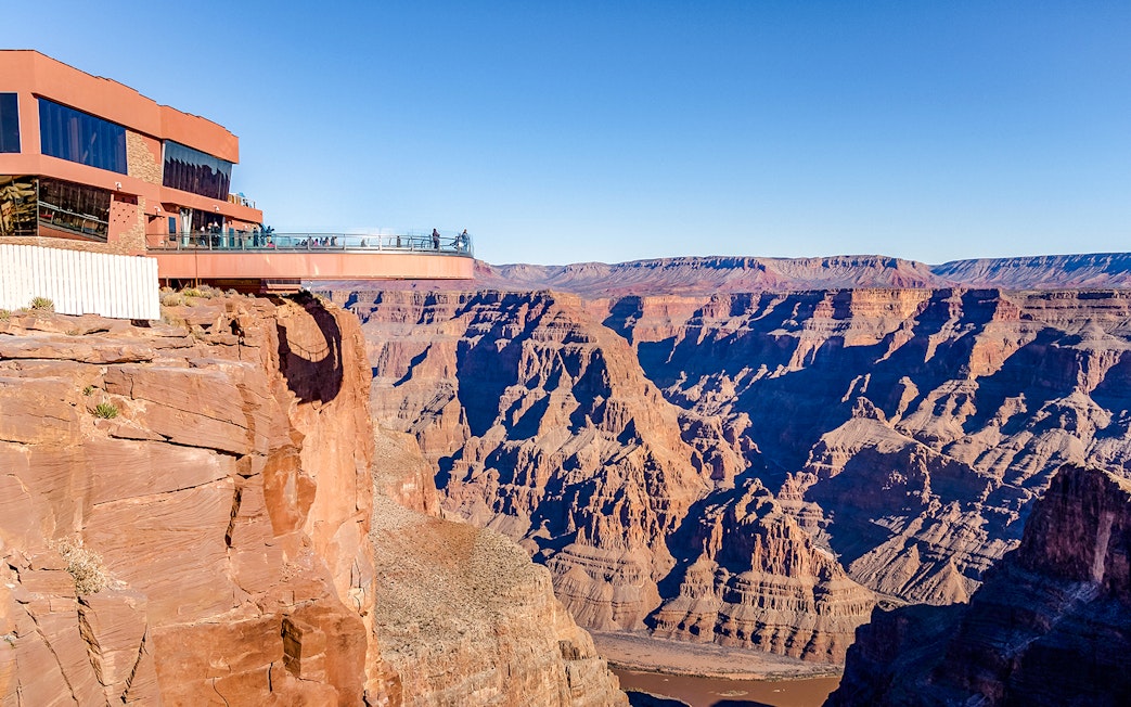 Skywalk glass bridge over Grand Canyon West Rim, Arizona, USA.