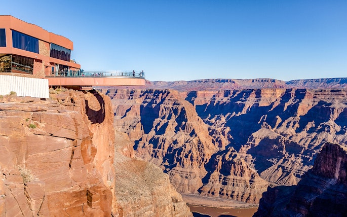 Skywalk glass bridge over Grand Canyon West Rim, Arizona, USA.