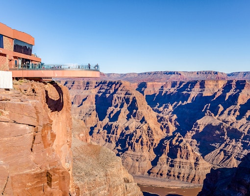 Skywalk glass bridge over Grand Canyon West Rim, Arizona, USA.