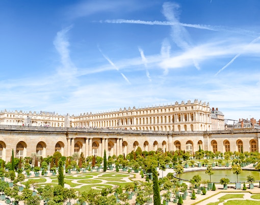 Royal Palace of Versailles gardens and architecture, Versailles, France.