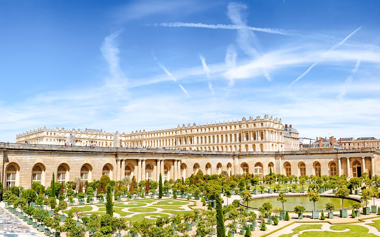 Royal Palace of Versailles gardens and architecture, Versailles, France.