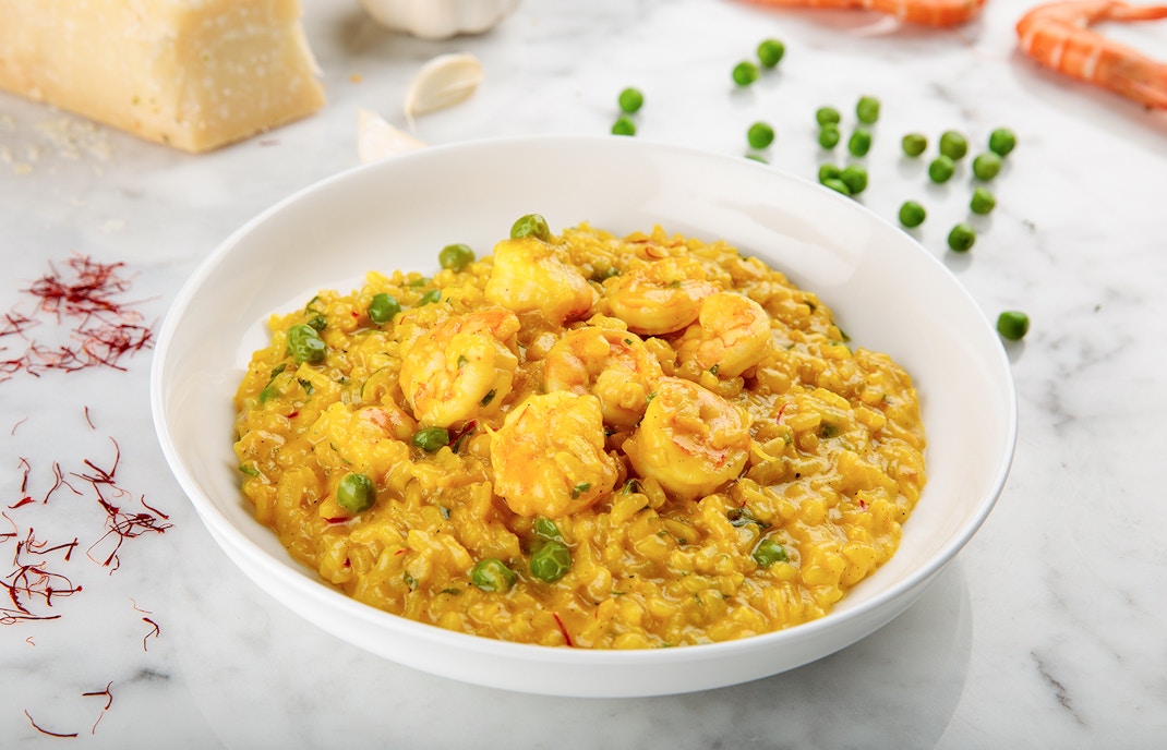 Saffron risotto with prawns and peas at Grotta Di Santa Caterina.