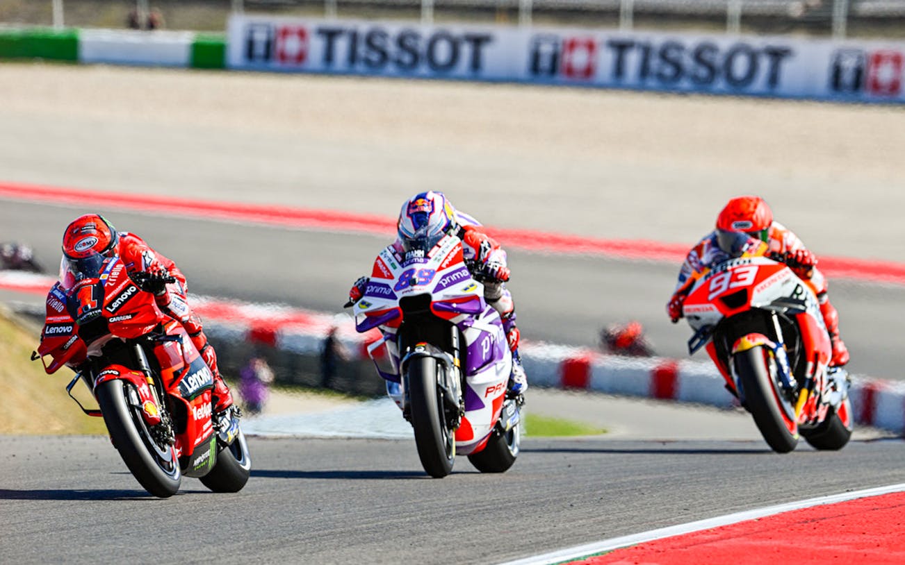 Motorcyclists racing at Petronas Grand Prix of Malaysia 2023.