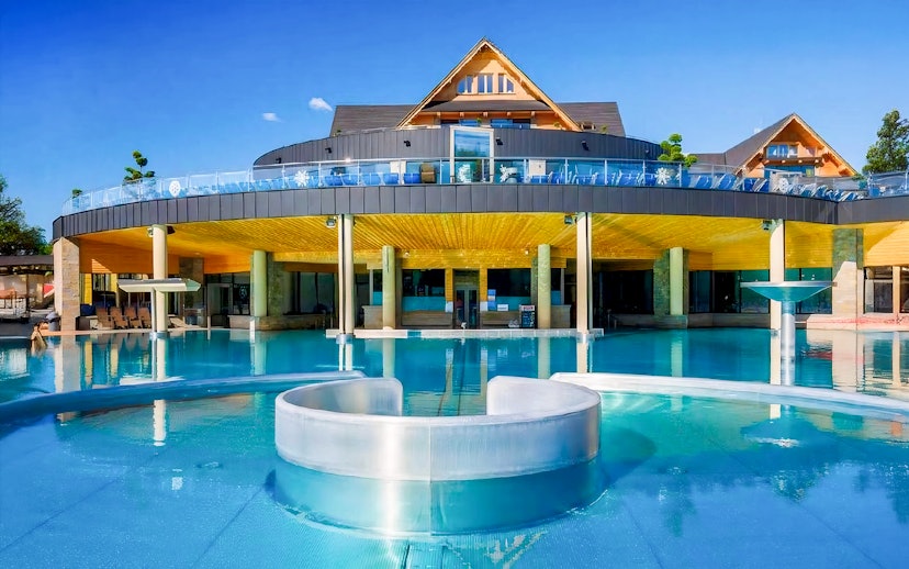Chocholow Thermal Baths with modern architecture and outdoor pool in Poland.