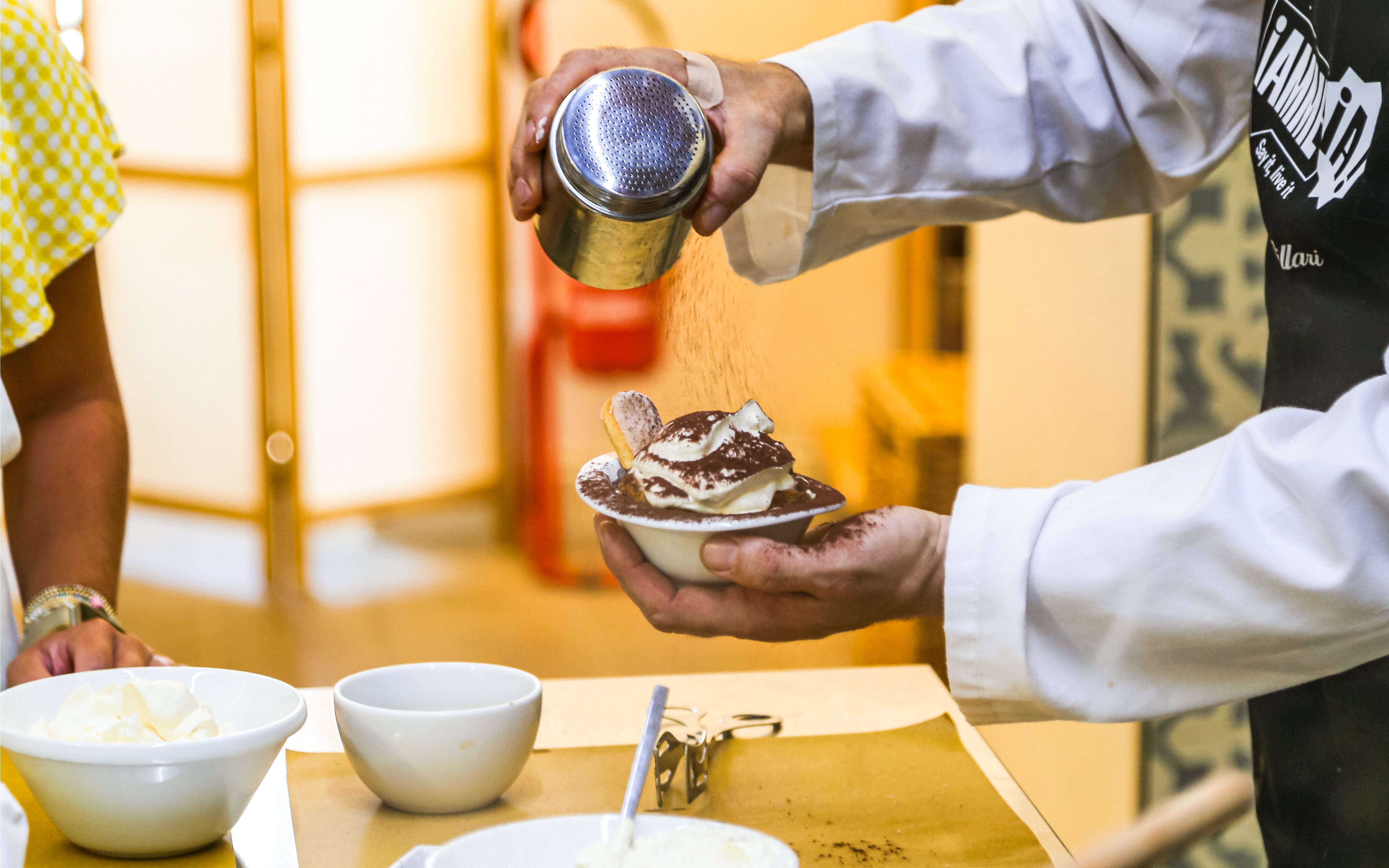 Tiramisu preparation at Neapolitan Cooking School in Sorrento.