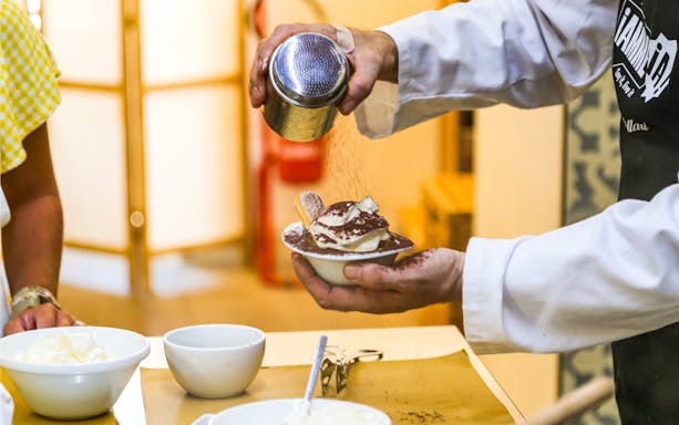 Tiramisu preparation at Neapolitan Cooking School in Sorrento.