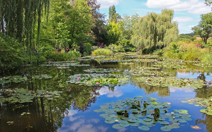 Giverny water lily pond with lush greenery, part of Monet’s Gardens on a half-day tour from Paris.