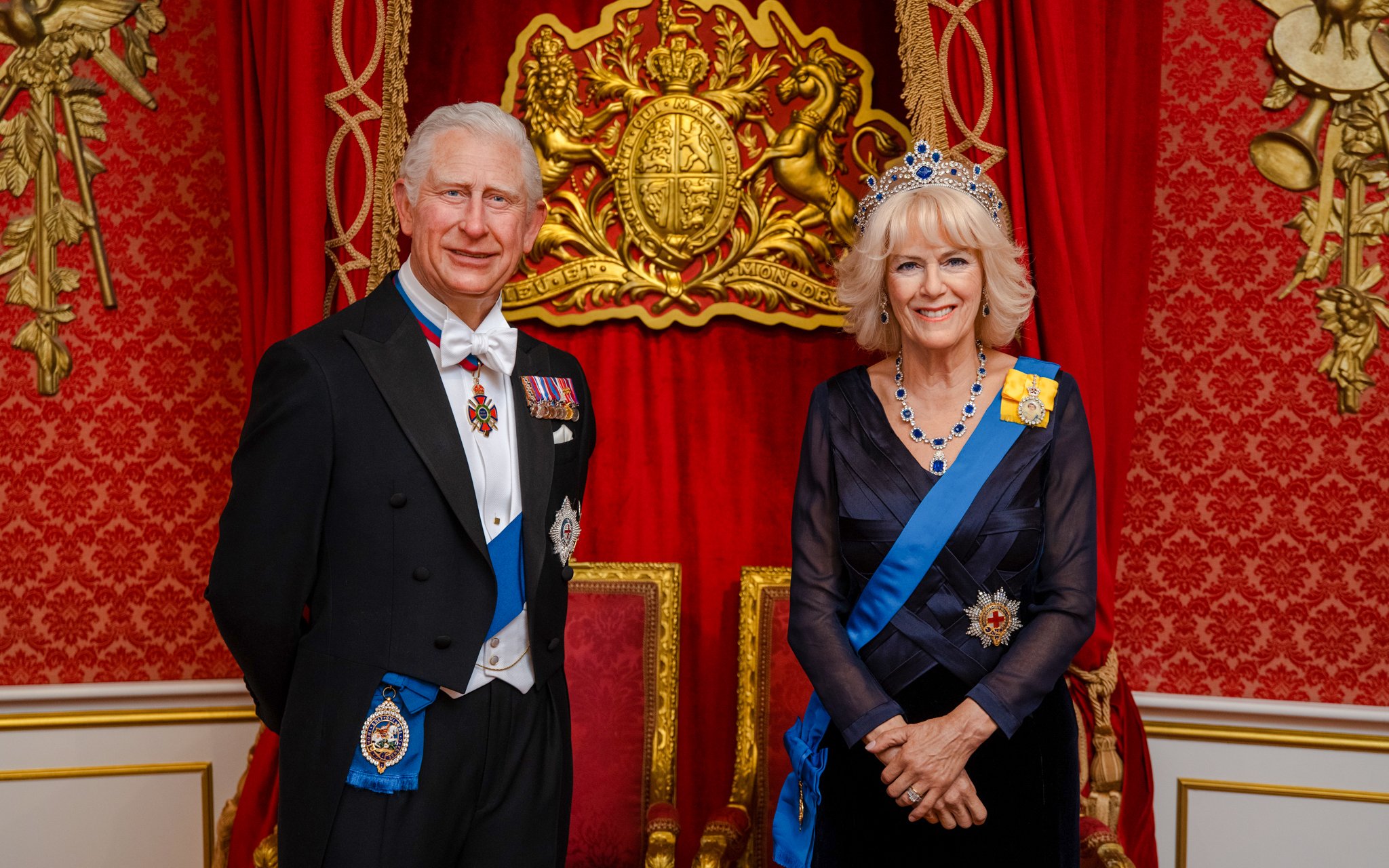 Royal wax figures at Madame Tussauds London featuring Queen Camilla.