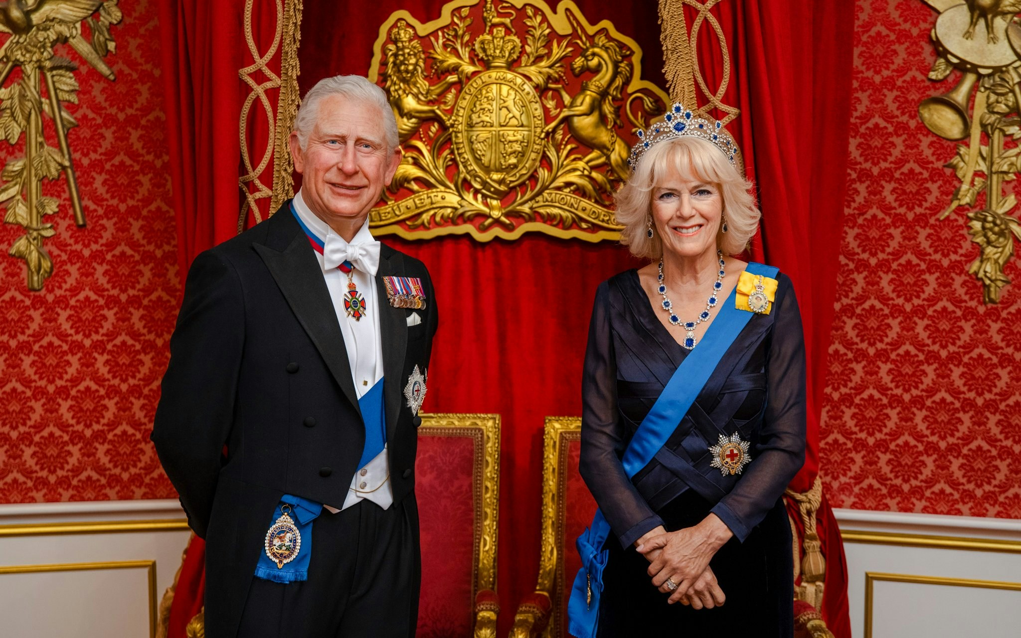 Royal wax figures at Madame Tussauds London featuring Queen Camilla.
