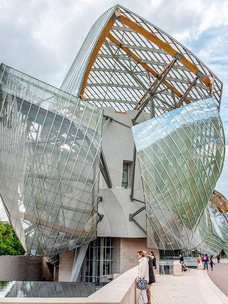Louis Vuitton Foundation building with glass sails in Paris.