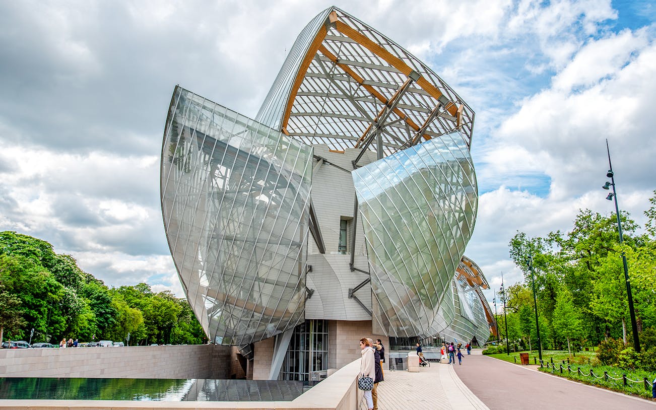 Louis Vuitton Foundation building with glass sails in Paris.