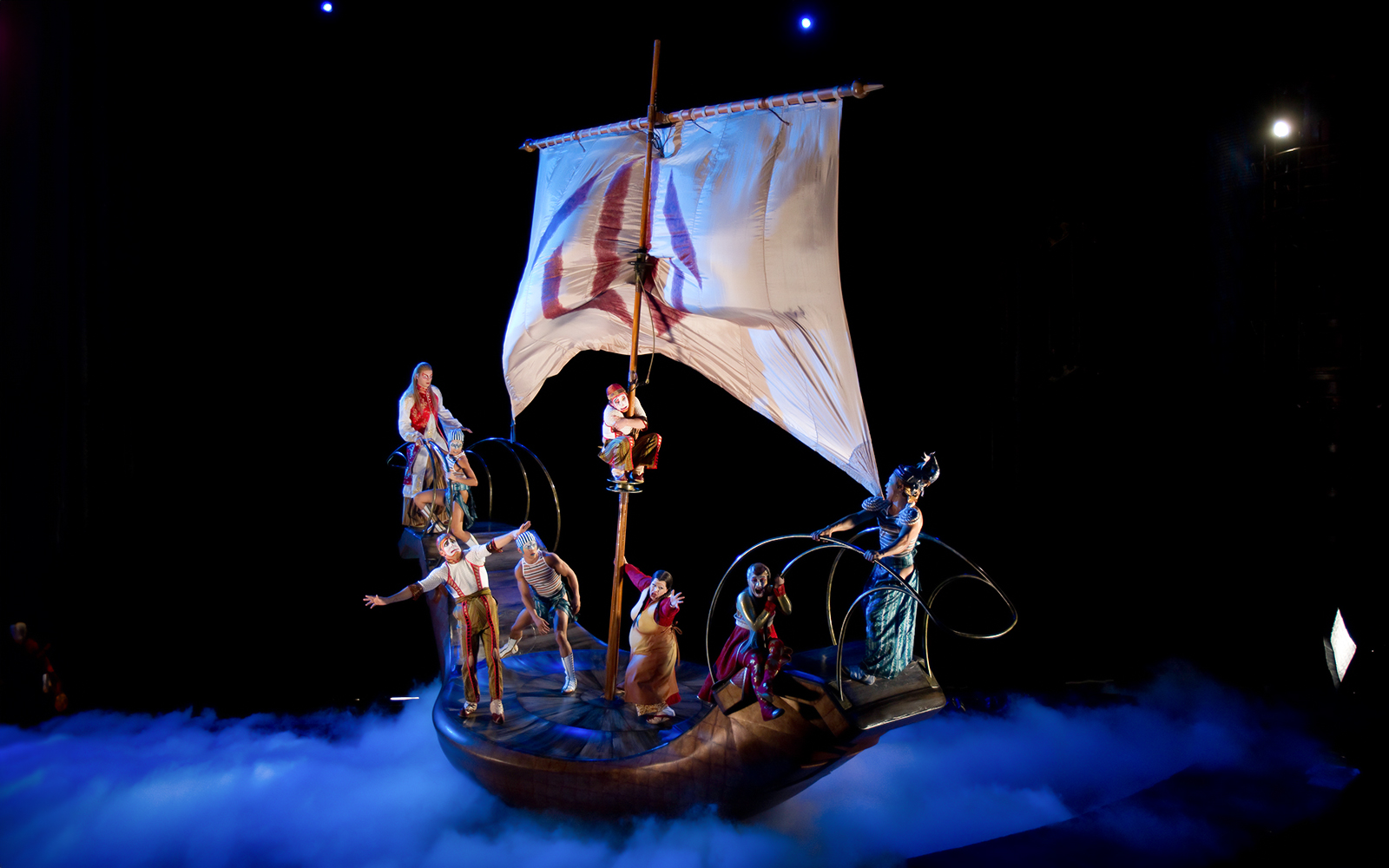 Performers on a ship in Cirque du Soleil KÀ show.