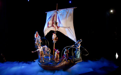 Performers on a ship in Cirque du Soleil KÀ show.