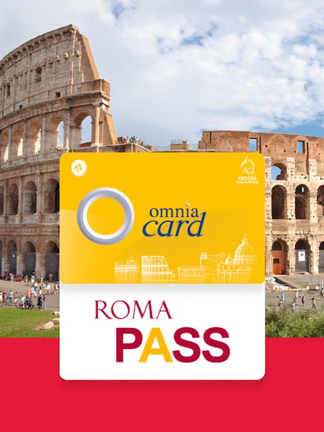 Omnia Card and Roma Pass in front of the Colosseum, Rome.