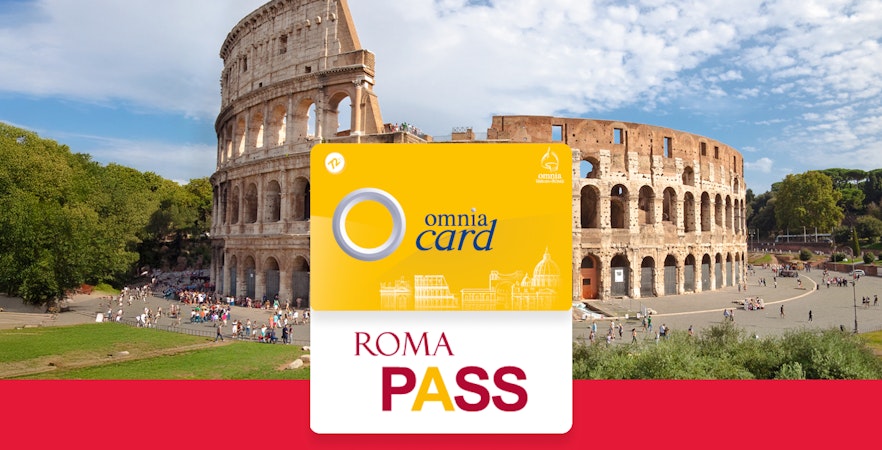 Omnia Card and Roma Pass in front of the Colosseum, Rome.