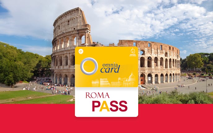 Omnia Card and Roma Pass in front of the Colosseum, Rome.