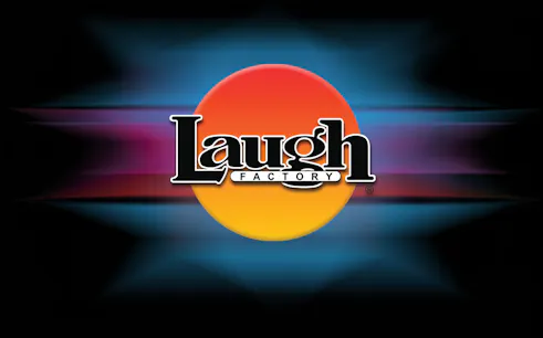 Laugh Factory logo with colorful background, Las Vegas comedy club.