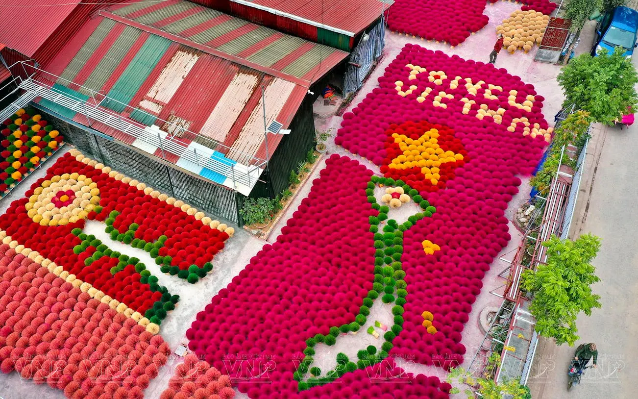 Colorful incense sticks arranged in patterns at a local village near Hanoi, Vietnam.