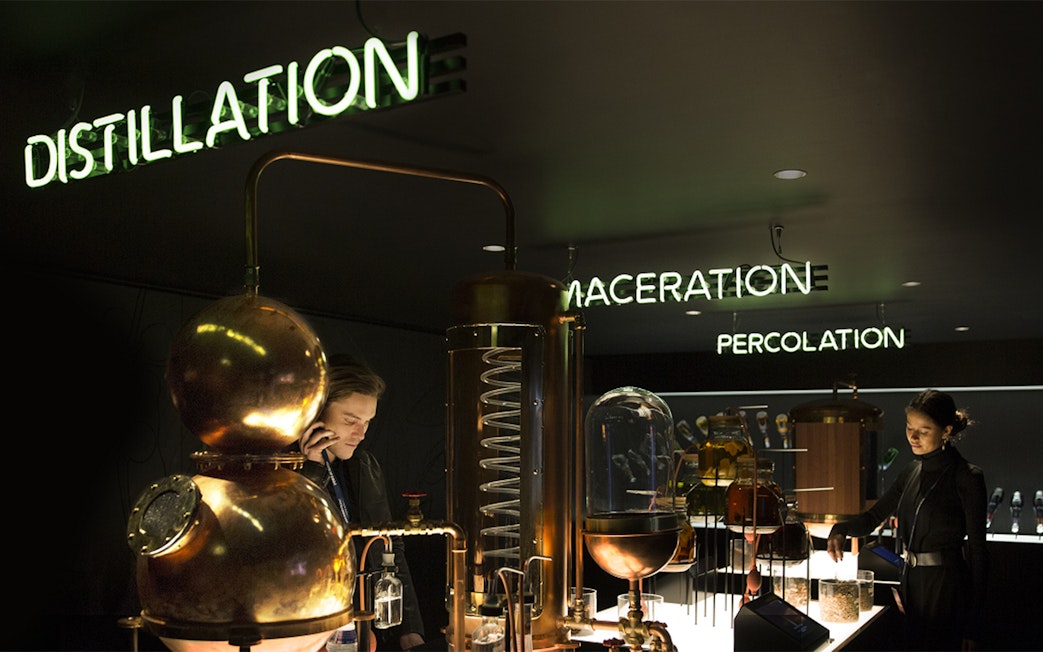 Distillation and maceration displays at Amsterdam House of Bols cocktail workshop.