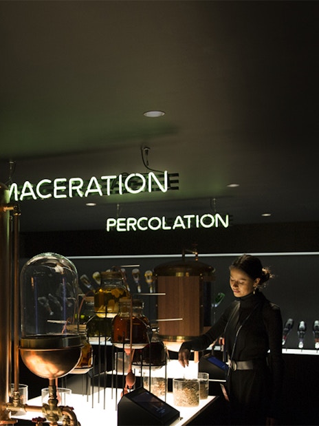 Distillation and maceration displays at Amsterdam House of Bols cocktail workshop.