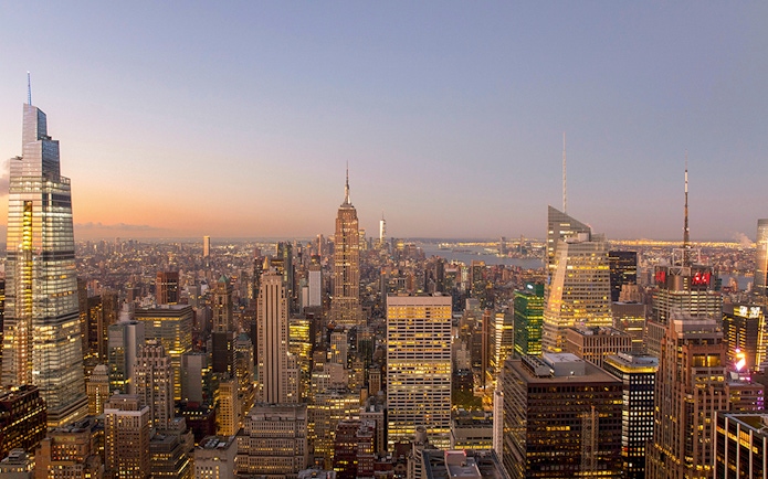 Evening skyline view of New York City from Top of the Rock, Rockefeller Center.