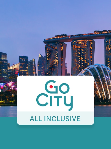 Singapore skyline with Marina Bay Sands and Gardens by the Bay, promoting Go City All-Inclusive Pass.