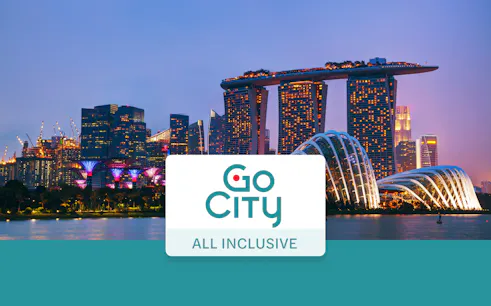 Singapore skyline with Marina Bay Sands and Gardens by the Bay, promoting Go City All-Inclusive Pass.