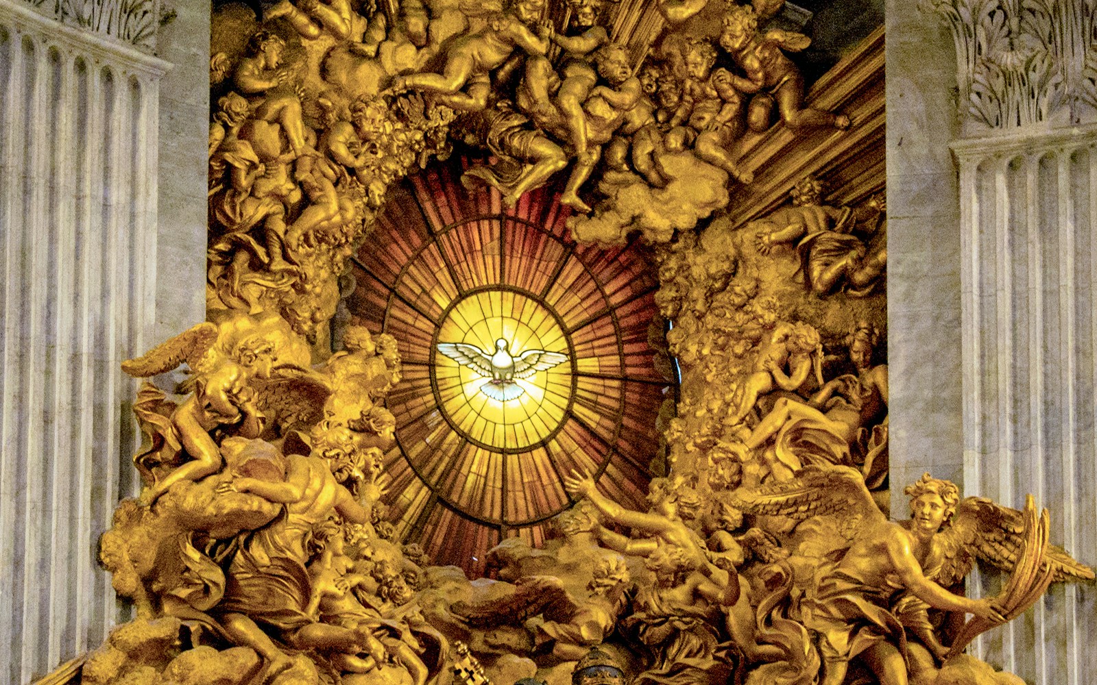 Golden alabaster glass window of Chair of St. Peter in St. Peter’s Basilica, Rome.