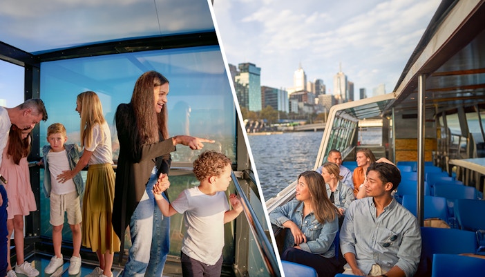Melbourne Skydeck view and Yarra River cruise with cityscape in background.